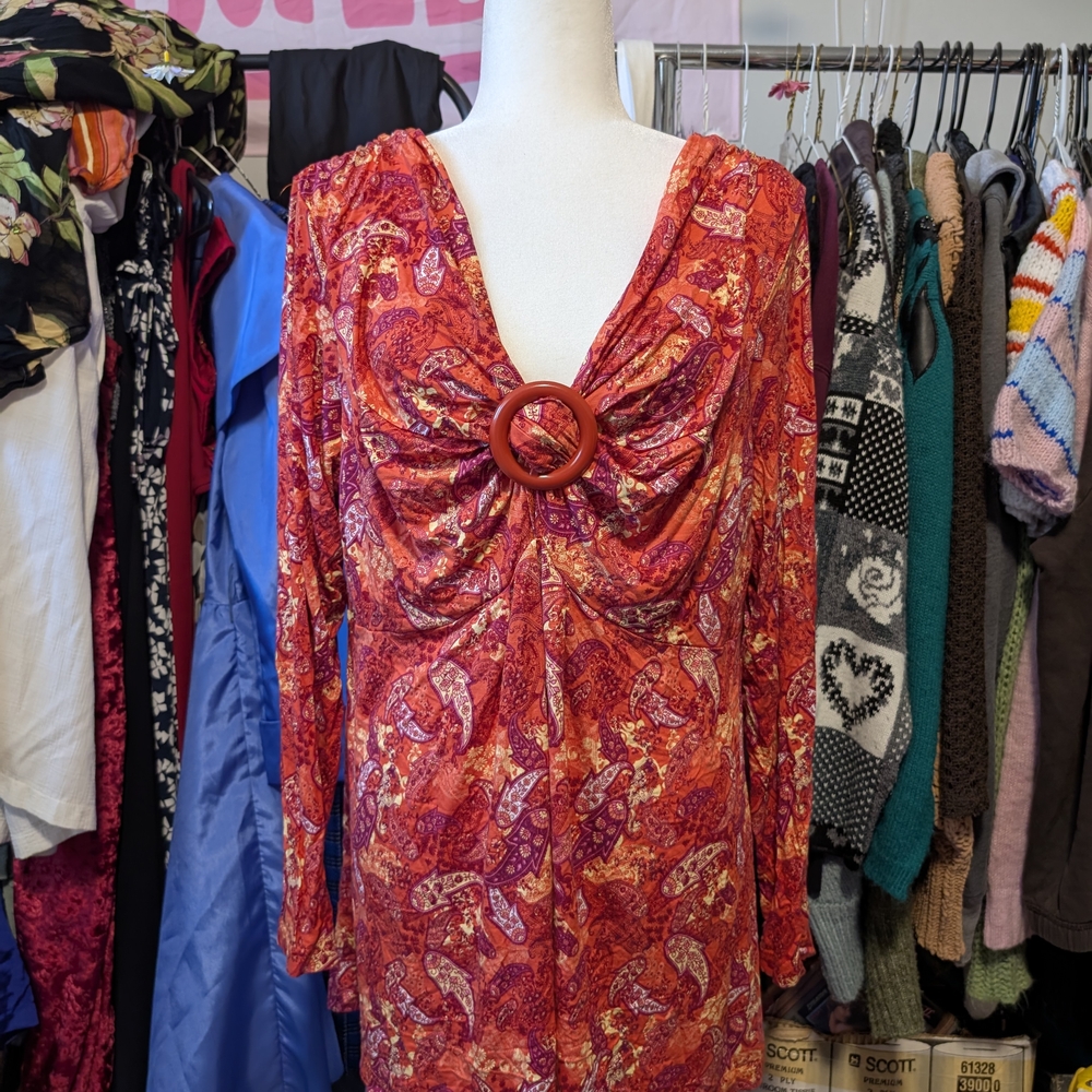 Red and Orange Patterned Mini Dress